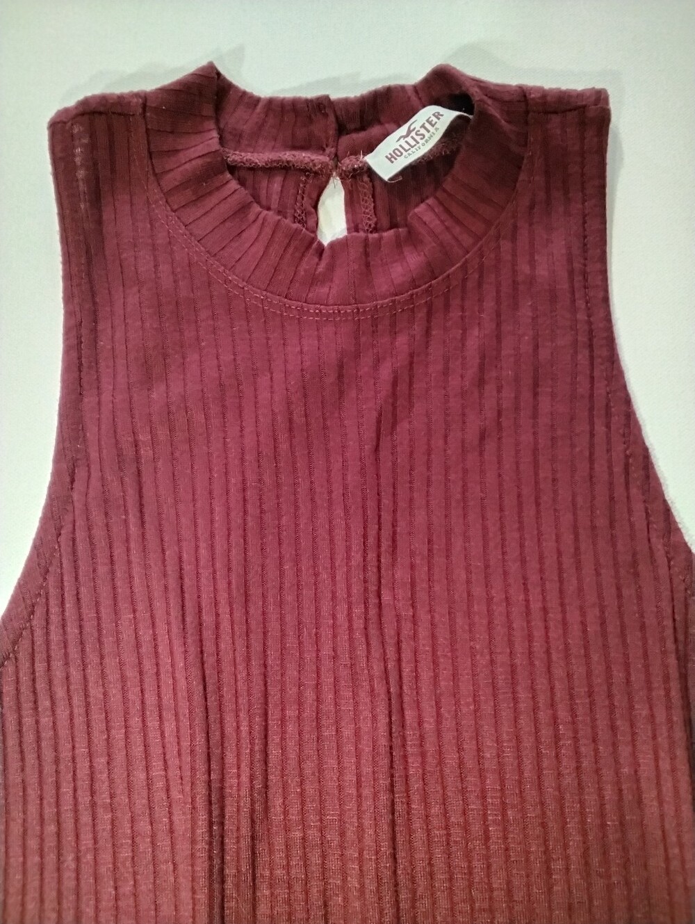 Hollister Rib‎ Knit Dress Womens Medium Burgundy Flare Sleeveless Mock Neck Y2K - Picture 6 of 7